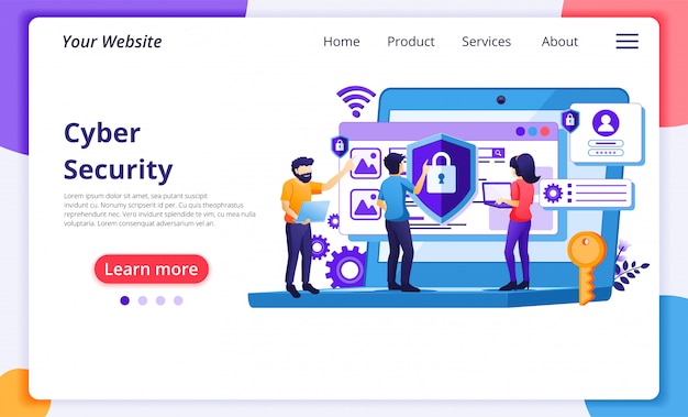 Cyber Sicherheitskonzept Zugriff Auf Personen Und Schutz Der Vertraulichkeit Von Daten Website Landingpage Vorlage Premium Vektor