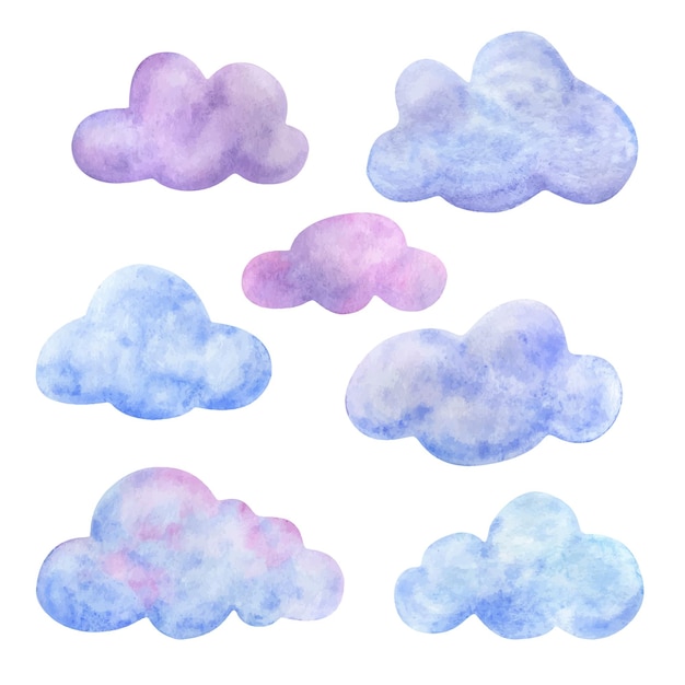 Der Bunte Himmel Eine Reihe Von Cartoonwolken Clipart In Rosa Lila Und Blauen Tonen Premium Vektor