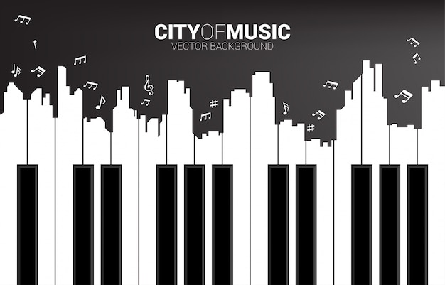 Die klaviertaste formte die silhouette der großstadt. klassisches