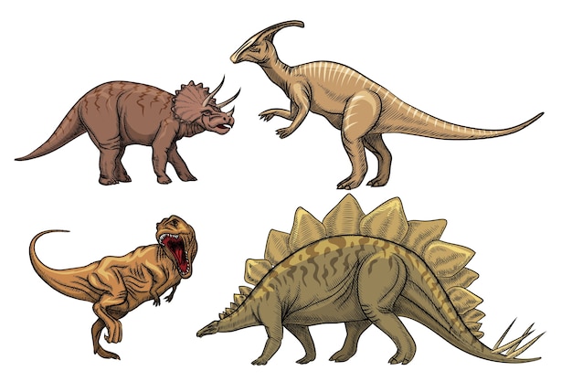 Dinosaurier Zeichensatz Predator Tyrannosaurus Triceratops Und Velociraptor Kostenlose Vektor