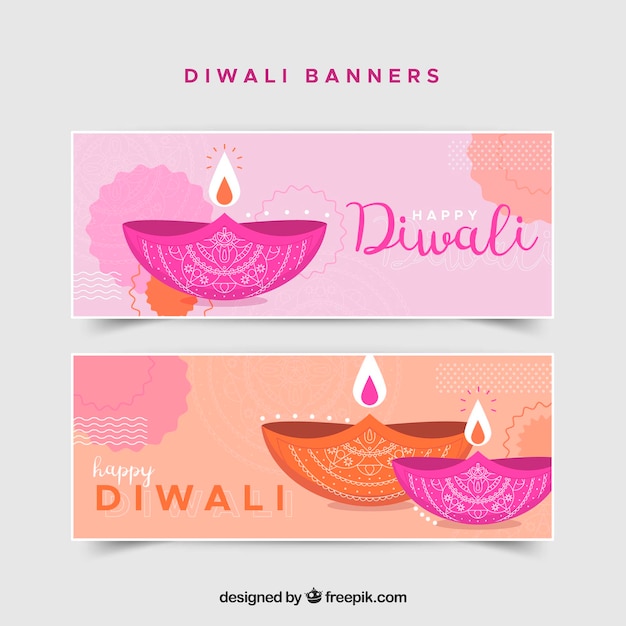 Diwali banner mit öllampen | Download der kostenlosen Vektor