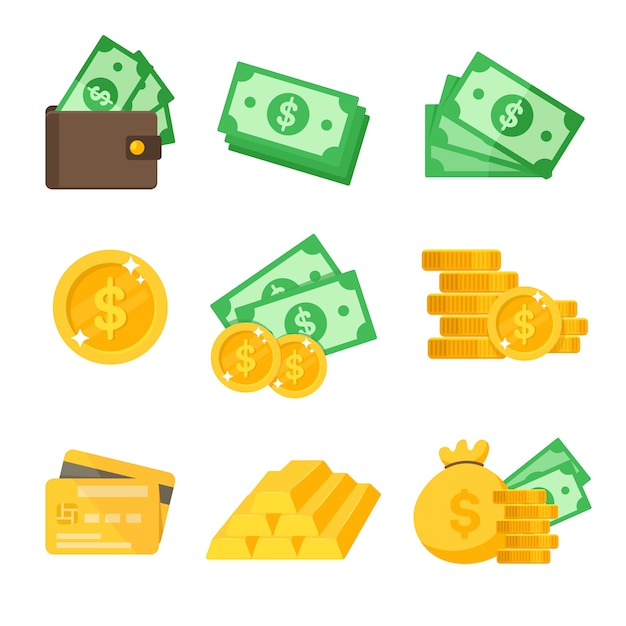 Dollar Icon Set Dollar Wert Vektor Brieftasche Und Kreditkarte Geld Ausgeben Ideen Premium Vektor