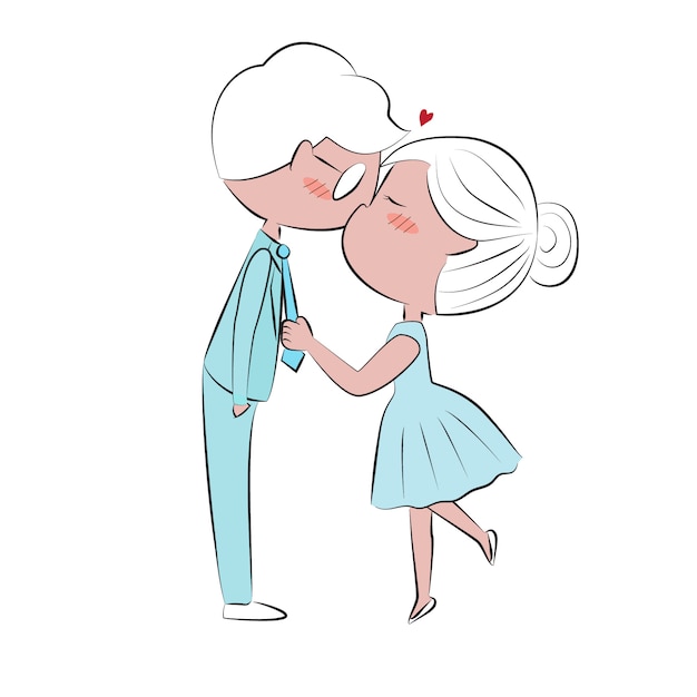 Doodle Hand Zeichnen Paar Kuss Zum Valentinstag Premium Vektor