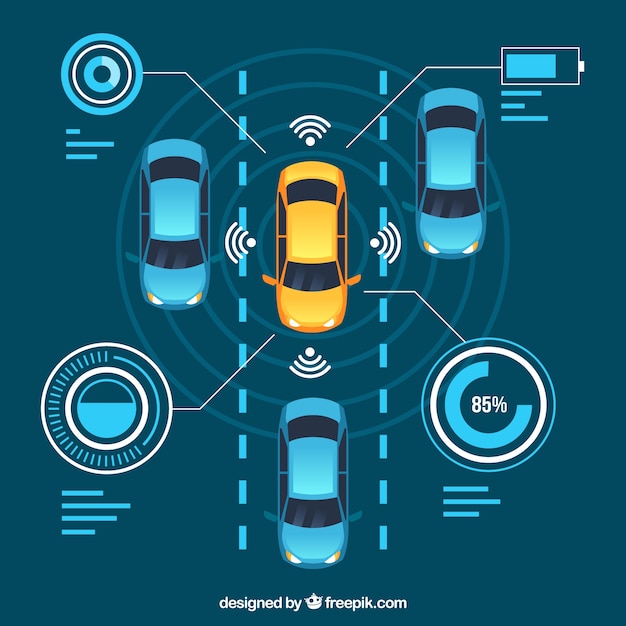 Draufsicht des futuristischen autonomen autos mit flachem design Kostenlosen Vektoren