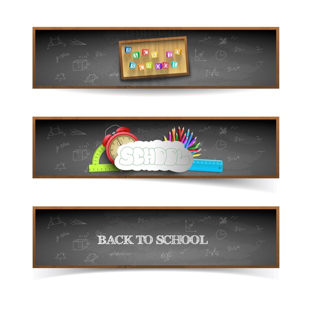 Kostenlose Vektor Drei Back To School Banner Mit Tafel