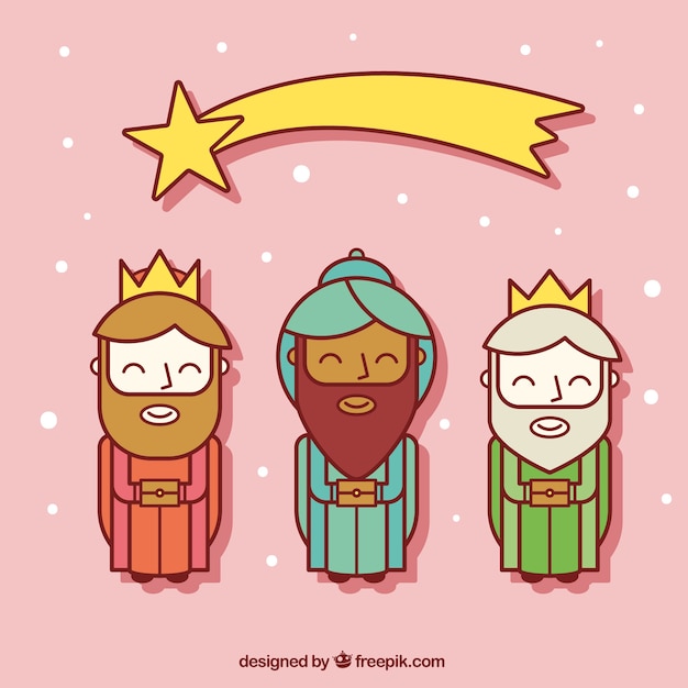 Drei weise männer mit shooting star wohnung icons Kostenlosen Vektoren