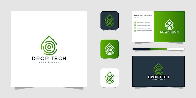 Drop Tech Logo Mit Strichzeichnungen Und Visitenkarten Design Luxus Abstrakt Farbverlauf Symbol Und Visitenkarte Premium Vektor