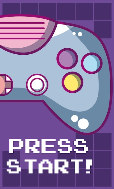 Drücken sie anfangsvideospielfahne mit gamepadvektor-illustrationsgrafikdesign Premium Vektoren