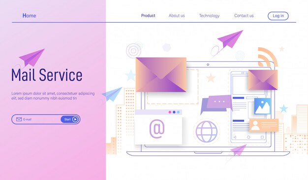 E-mail oder e-mail-dienste und geschäftliches e-mail-marketing Premium Vektoren