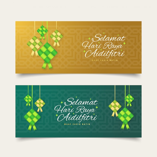 Eid Mubarak Selamat Hari Raya Aidilfitri Grusskarte Banner Mit Ketupat Premium Vektor