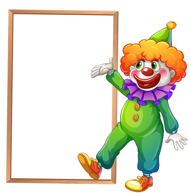 Ein clown, der auf das weiße brett zeigt Kostenlosen Vektoren