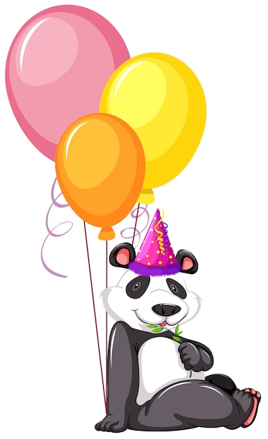 Ein Panda Mit Luftballons Kostenlose Vektor