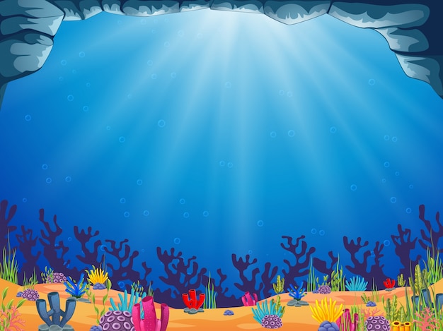 Ein schöner ozeanhintergrund mit dem blauen wasser Premium Vektoren