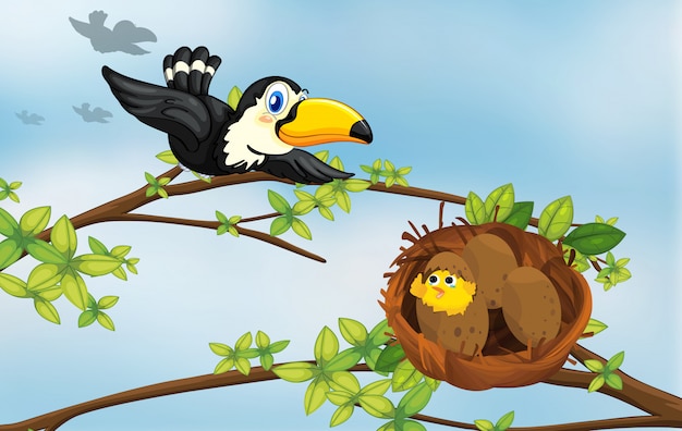 Ein Vogel Und Sein Nest Kostenlose Vektor