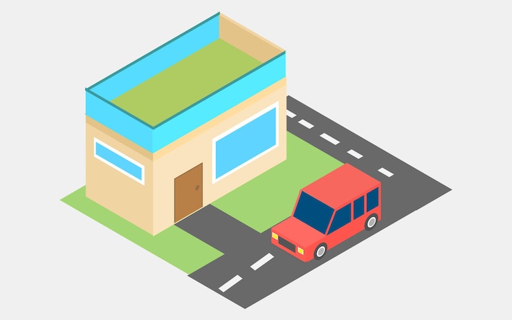 Eine vektorillustration eines modernen hauses mit auto