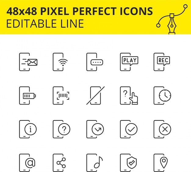 Einfache Reihe Von Icons Fur Telefondienste Sammlung Beweglicher Technologieentwurfssymbole Enthalt Symbole Wie Handy Support Aufladen Sms Usw Pixel Perfect Linie Premium Vektor