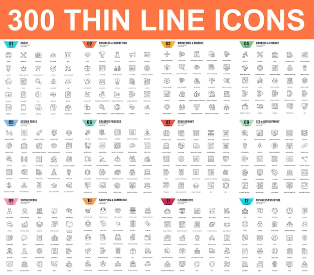 Einfacher satz dünne linie ikonen des vektors. 48x48 pixel perfekt. lineares piktogramm-paket. Premium Vektoren