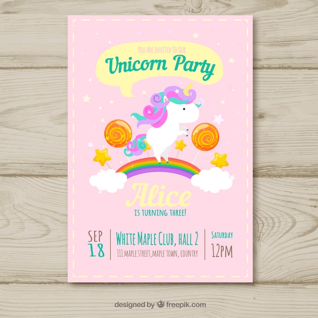 Einhorn Party Geburtstagskarte Premium Vektor