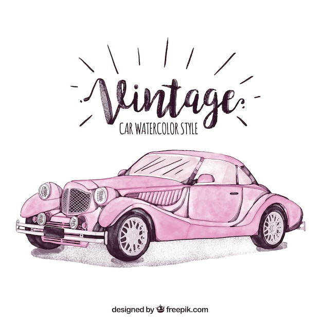 Elegante Vintage Hand gezeichnet Auto in rosa Farbe | Download der