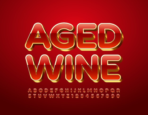 elite emblem alter wein rot und gold schrift luxus alphabet buchstaben und zahlen gesetzt premium vektor