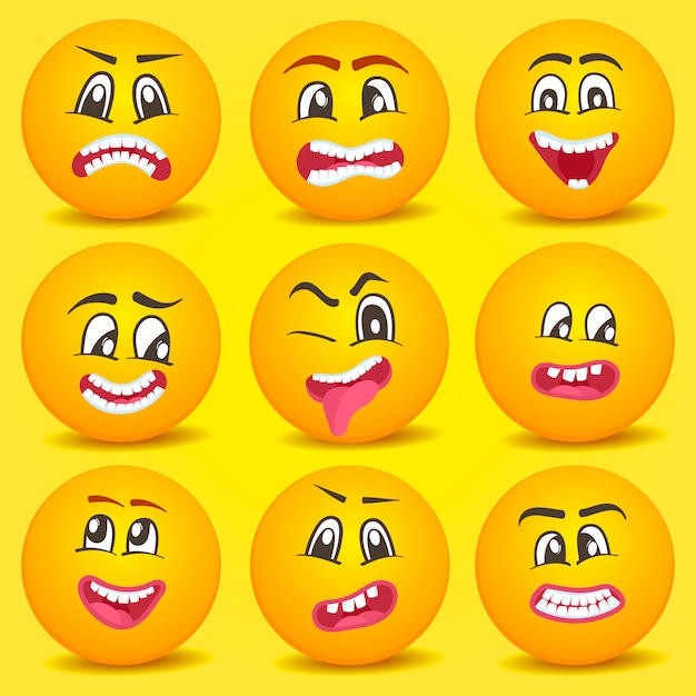 Premium Vektor Emoticon Smiley Cartoon Satz