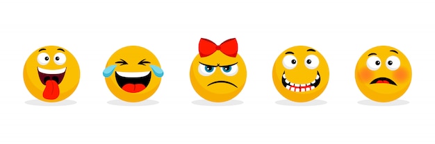 Emoticons Mit Gelben Gesichtern. Cartoon Lustige Smileys Gesichter, Cartoon  Emojis | Premium-Vektor