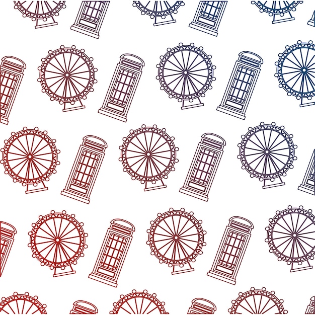 Englisch Telefonzelle Und Rad London Eye Muster Premium Vektor