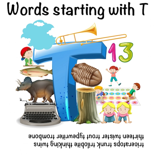 Englische Worter Beginnend Mit Dem Buchstaben T Premium Vektor