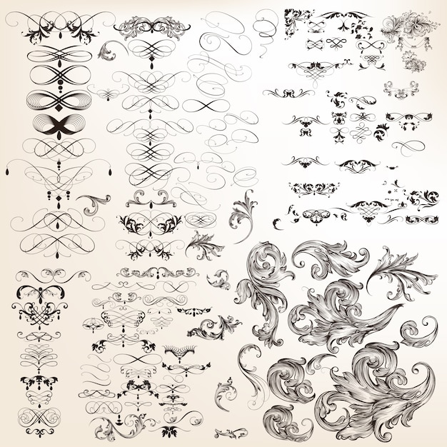 Enorme sammlung dekorative kalligraphische flourishes des vektors Kostenlosen Vektoren