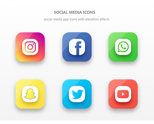 Erhöhte social media app icon set mit schatten und ...