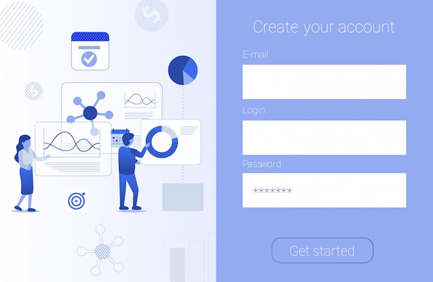 Erstellen Sie Ein Konto Formular App Werbung Flat Banner Premium Vektor