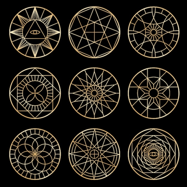 Esoterische Geometrische Pentagramme Spirituelle Heilige Mystische Symbole Premium Vektor