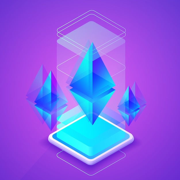 Ethereum cryptocurrency illustration der blockchain-plattform für ether mining-farm. Kostenlosen Vektoren
