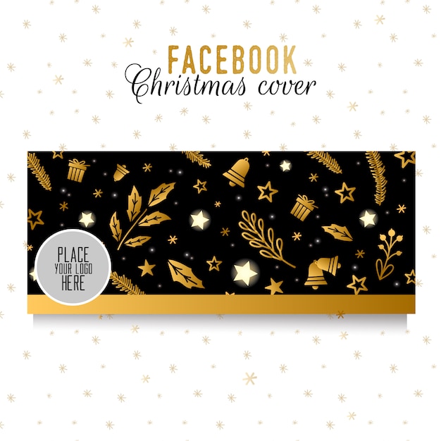 Facebook Weihnachten Cover Vorlage Goldene Elemente Auf Schwarzem Hintergrund Stilvolles Design Premium Vektor