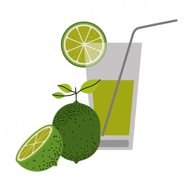 Färben sie schattenbild des limonadengetränks mit zitronenscheibe und zitronenfruchtvektorillustration Premium Vektoren