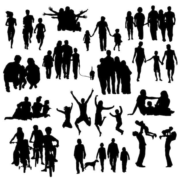 Familien Leute Glucklicher Schattenbild Clip Art Vector Premium Vektor