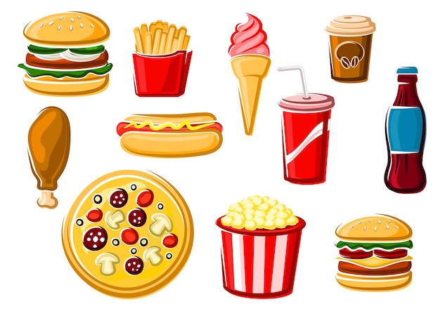 Fast Food Und Getranke Clipart Set Premium Vektor