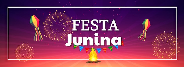 Festa junina feier feuerwerk banner Kostenlosen Vektoren