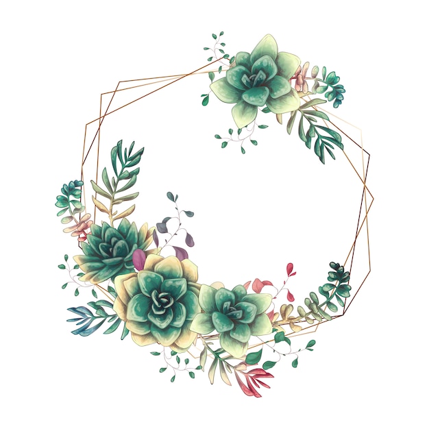Festliche hochzeitsrahmen mit bunten succulents. Premium Vektoren