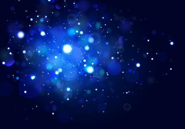 Festlicher blauer und weißer leuchtender hintergrund, lichter bokeh. Premium Vektoren