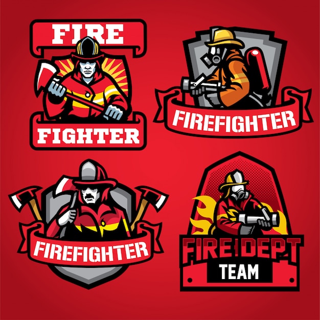 Feuerwehrmann Abteilung Logo Design Set Premium Vektor