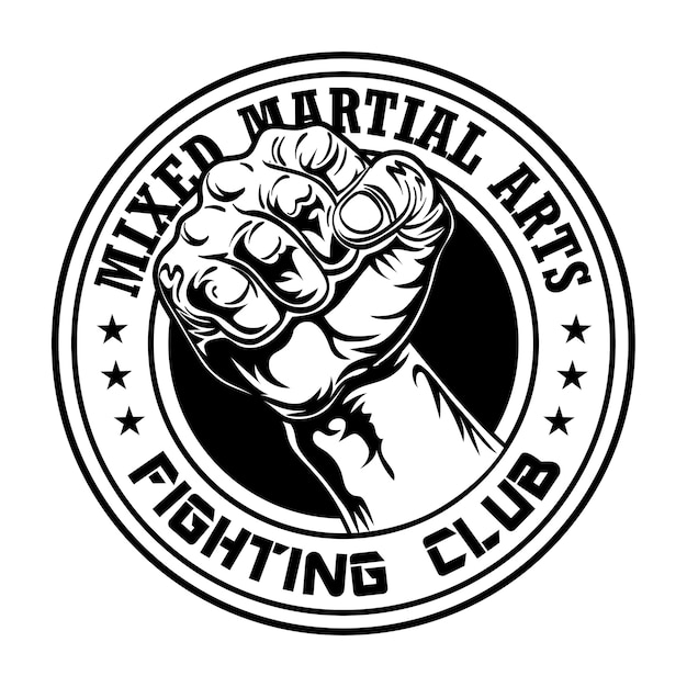 Fight Club Emblem Mit Der Faust Logo Des Box Und Kampfclubs Mit Muskulosem Arm Kostenlose Vektor