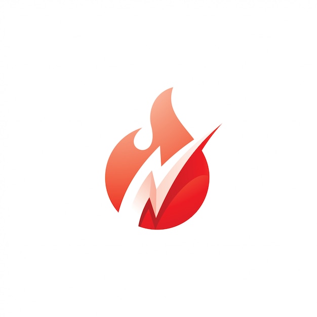 Fire Flame Und Flash Lightning Bolt Logo Premium Vektor