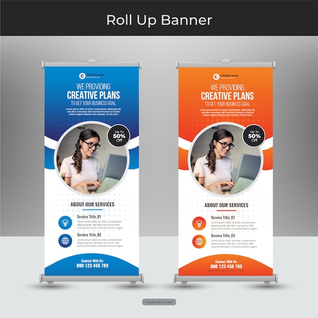 Firmengeschaft Roll Up Oder Stand Banner Vorlage Mit Abstraktem Design Premium Vektor