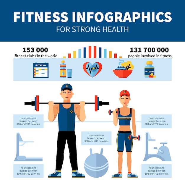 Fitness Infografiken Mit Sport Clubs Statistiken Kostenlose Vektor