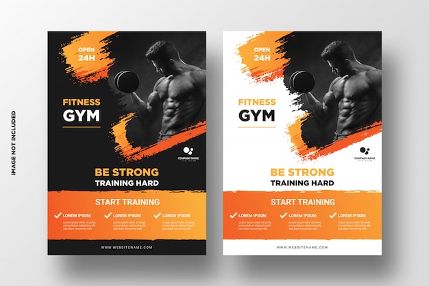 Fitnessstudio Fitness Flyer Vorlage Mit Grunge Formen Premium Vektor