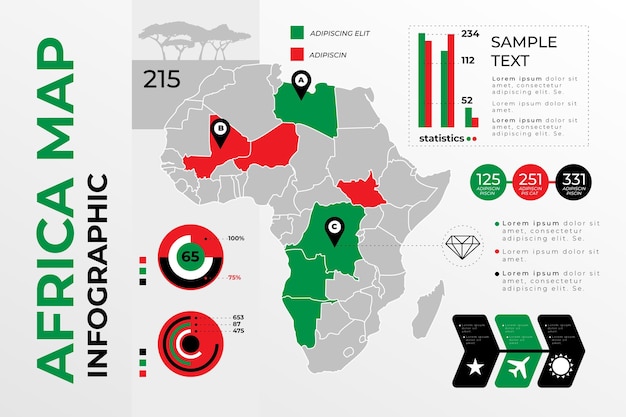 Flache Afrika Karte Infografik Premium Vektor