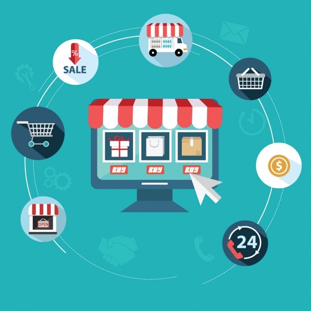 Flache Artikel über Online-Shops Kostenlose Vektoren Flache Artikel über Online-Shops Kostenlose Vektoren