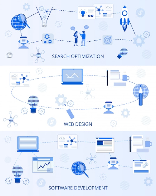 Flache banner marketing set business landing page Premium Vektoren