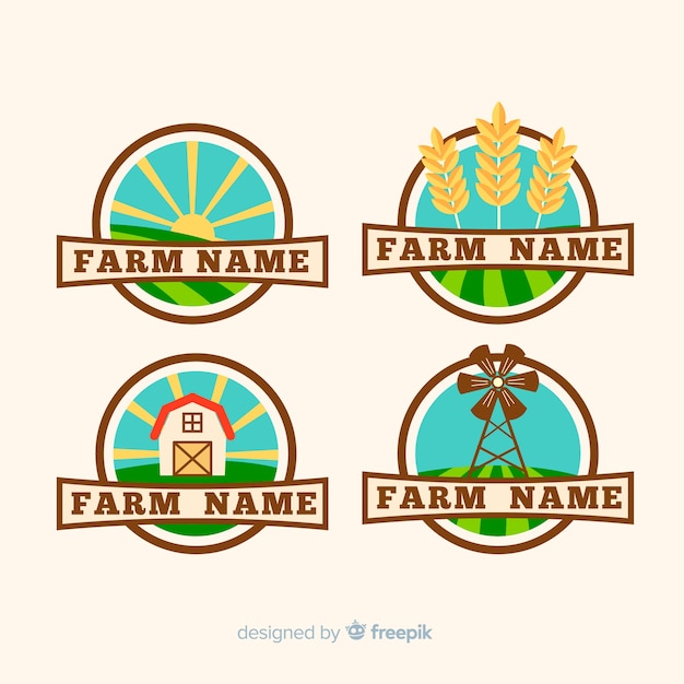 Flache bauernhof logo vorlagensammlung Kostenlosen Vektoren
